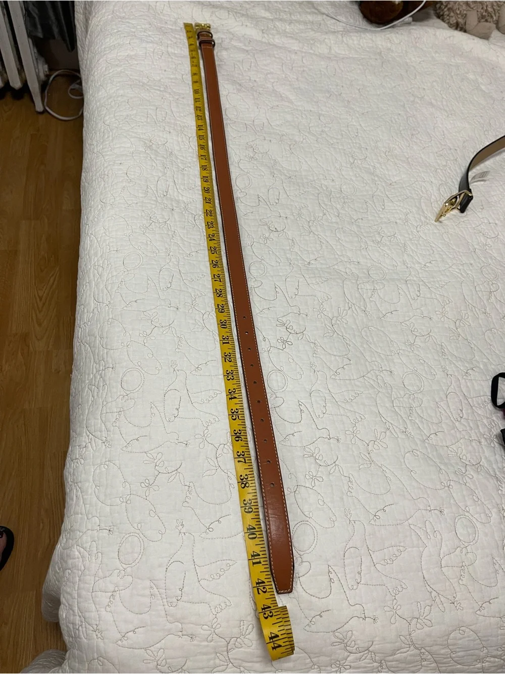 Tan Leather Women's Belt with Gold Double-Crescent Buckle